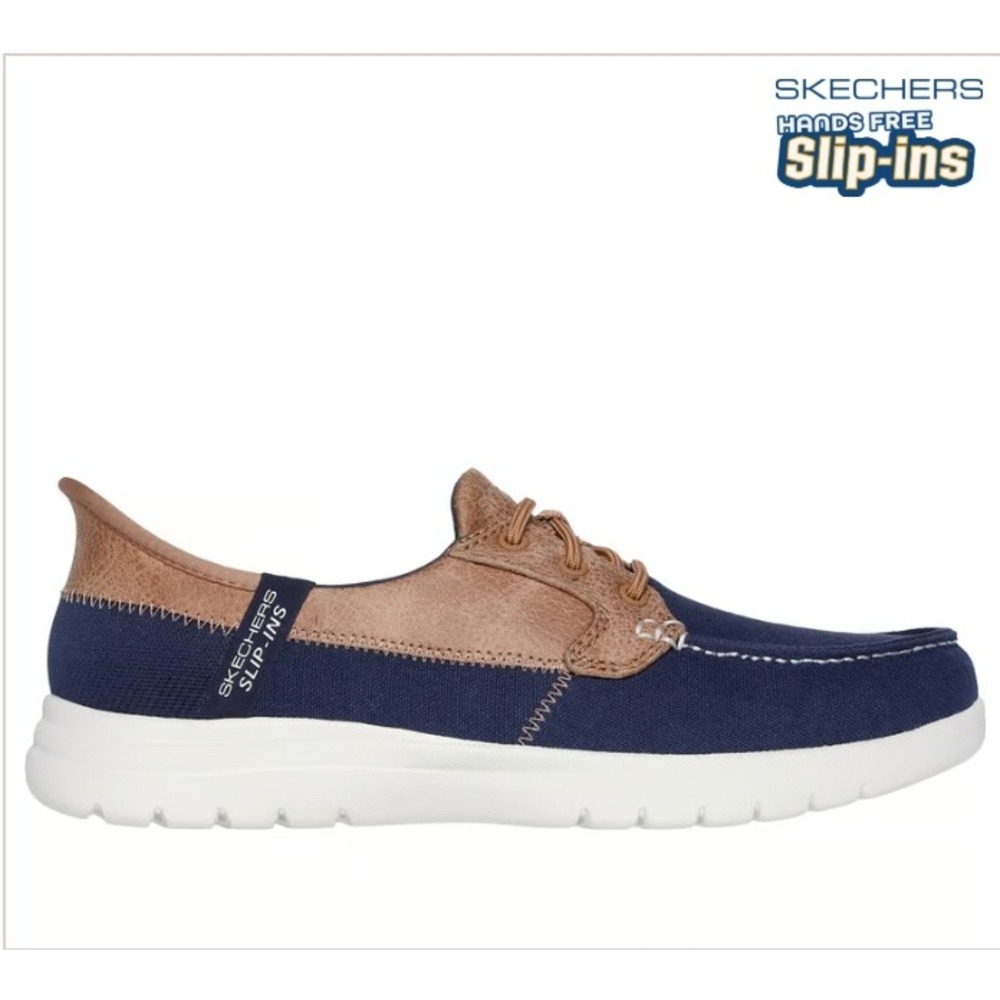 Skechers Slip-ins On-the-GO Ideal Navy Tan Boat Shoes 136536 Womens 7.5